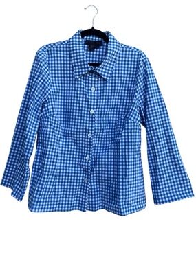 Nina Mclemore Blue & Whute Ginham Cotton Blend Shirt Size 12